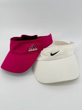 Nike White Visor with Pink Adidas climalite  adjustable Sun Visors Bundle Women